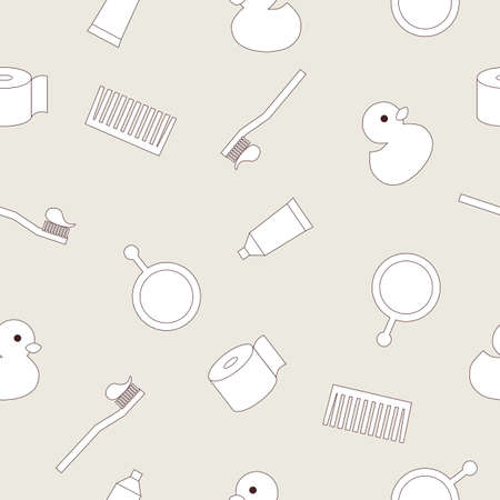 Bathroomâs icons seamless pattern. Included the icons as toilet paper, toothpaste, toothbrush, mirror, duckling, comb.のイラスト素材