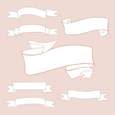 Banners ribbons. Empty Banner on chalkboard, handdrawn vector sketch, clean outlines, vintage style blackboard.のイラスト素材