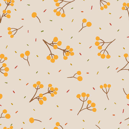 Ornamental plants on a beige background. Vector seamless pattern, can be used for fabrics, wallpaper, web, card.のイラスト素材