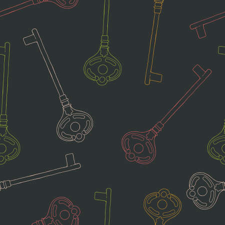 Old door key seamless ornaments pattern. Key illustration isolated on brown background.のイラスト素材