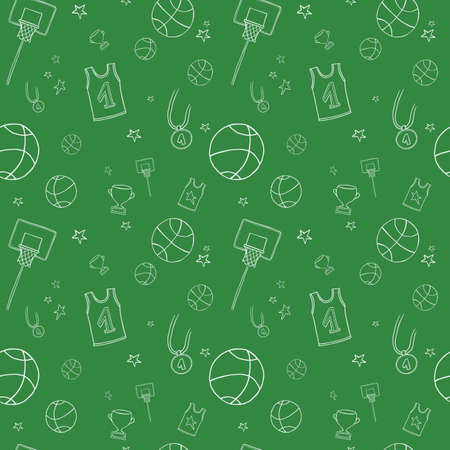 Repeating basketball pattern. Included the icons as basketball hoop, balls, Winner's Cup, medal  and more.のイラスト素材