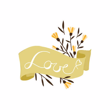 Vector ribbon with flowers. Good for save the date cards, Wedding invitations and Thank You cards.のイラスト素材