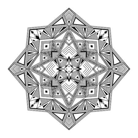 Abstract Mandala. Black and white pattern for adult coloring book. Vintage decorative elements. Oriental pattern, vector illustration.のイラスト素材