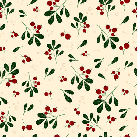 Hand drawn cranberry seamless pattern. Vector illustraation can be used for fabrics, wallpaper, web, invitation, card.のイラスト素材