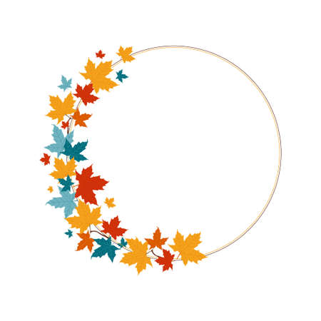 Wreath of autumn maple leaves. Hand drawn vector illustration. Good for save the date cards, invitations and Thank You cards.のイラスト素材