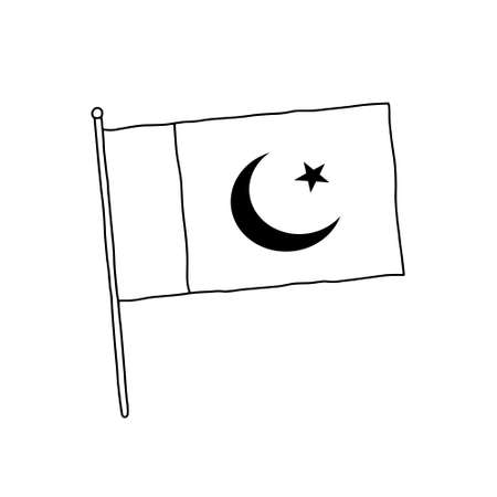Pakistan flag vector, outline illustration. Vector black and white Pakistan flag.のイラスト素材