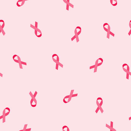 The background is a pink ribbon symbol for breast cancer. Seamless pattern.のイラスト素材