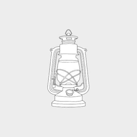 Camping lantern icon. Vector camp lamp. Hand-drawn vintage kerosene lamp. Monochrome illustration.のイラスト素材