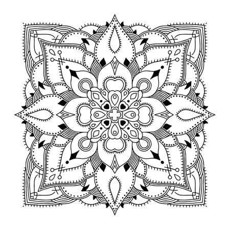 Abstract Mandala. Hand drawing coloring book for adults. Beautiful drawings with patterns and small details. One of a series of painted pictures. Black and white pattern. Art therapy.のイラスト素材