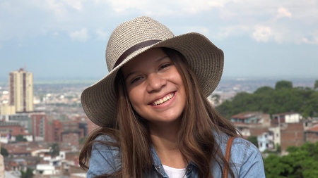 Adorable Teen Female Wearing Hatの写真素材