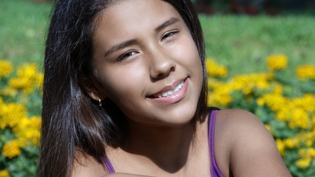 Teen Girl Smiling Springtimeの写真素材