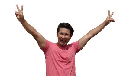 Man And Peace Symbol Isolatedの写真素材