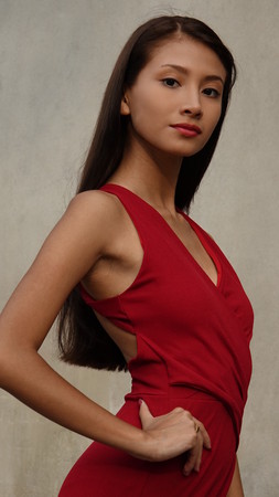 Female Teen In Red Dressの写真素材