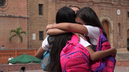 Female Students Huggingの写真素材