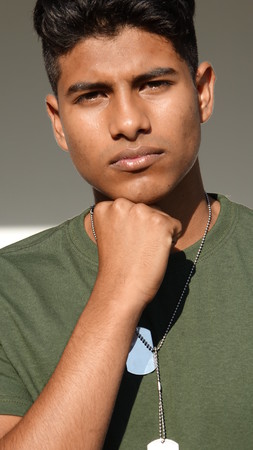 Diverse Male Soldier Decidingの写真素材