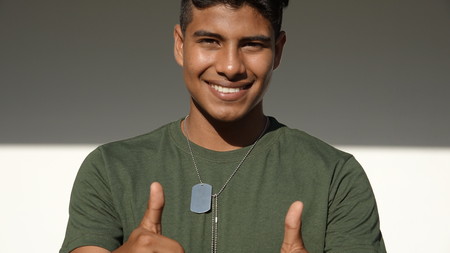 Male Soldier With Thumbs Upの写真素材