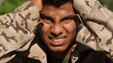 Anxious Military Male Soldierの写真素材