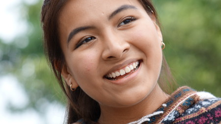 Excited Peruvian Girlの写真素材