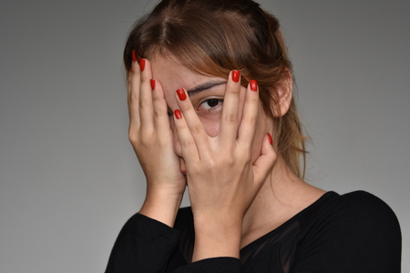 Timid Diverse Girlの写真素材