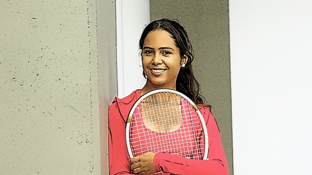 Youthful Girl Teenager Happy Tennis Playerの写真素材