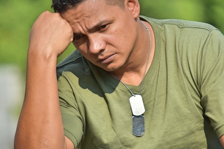 Young Soldier Recruit Thinkingの写真素材