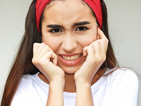 Youthful Colombian Female Afraidの写真素材