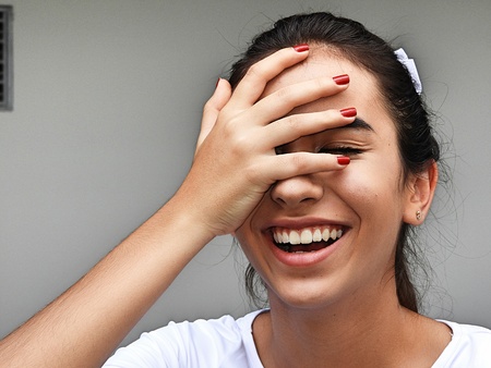 Hispanic Female Laughingの写真素材