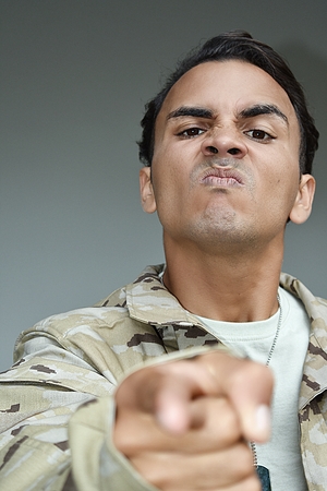 Mad Hispanic Male Soldierの写真素材