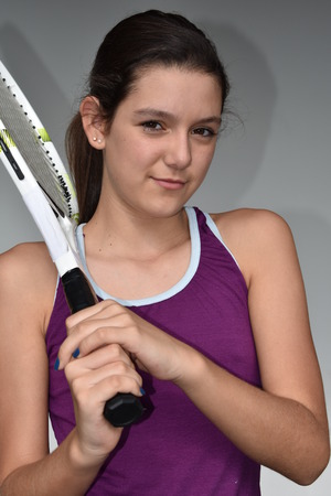 Happy Teen Female Tennis Playerの写真素材