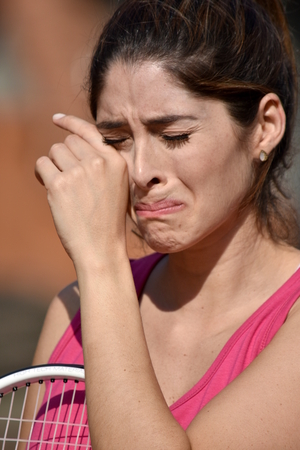Athlete Colombian Girl Tennis Player Cryingの写真素材