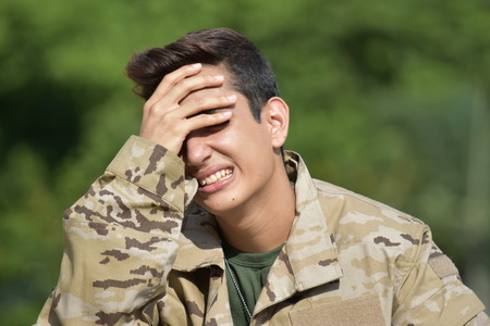 Male Soldier And Sadnessの写真素材