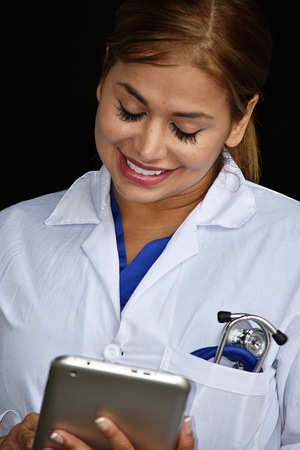 Young Female Doctor And Happiness With Tabletの写真素材