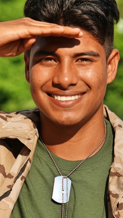 Saluting Military Male Soldierの写真素材