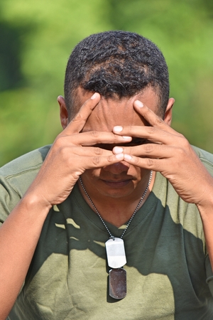 Stressful Male Soldierの写真素材