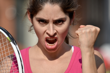 Upset Athlete Colombian Girl Tennis Playerの写真素材