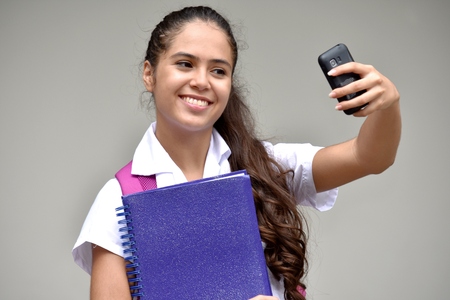 Selfy Of Girl Student Wearing School Uniformの写真素材
