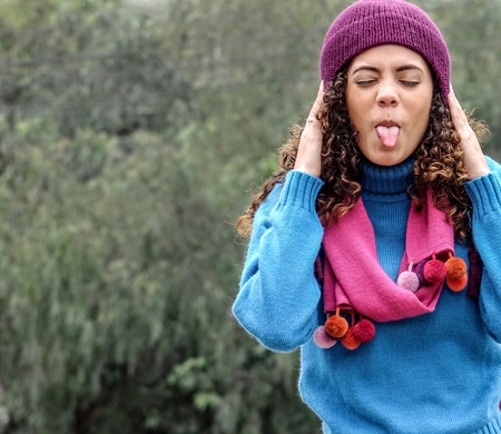 Cute Peruvian Female Having Fun In Autumn