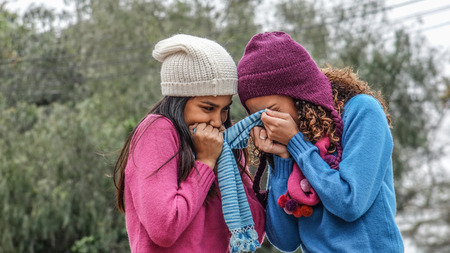 Female Teen Friends In Winter Cold Weatherの写真素材