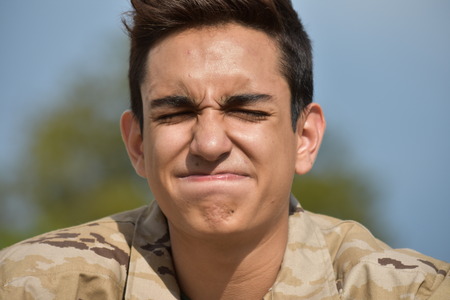 Anxious Colombian Male Soldierの写真素材