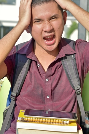 University Asian Boy Student Under Stressの写真素材