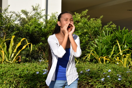 A Filipina Youngster Shoutingの写真素材