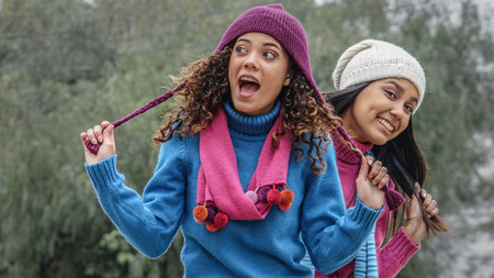 Teen Girls Having Fun During Winterの写真素材