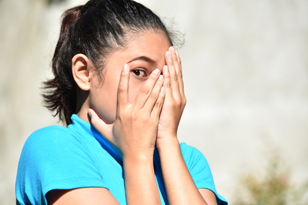 Youthful Diverse Female And Fearの写真素材