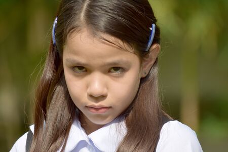 Young Diverse Child Girl Student And Lonelinessの写真素材