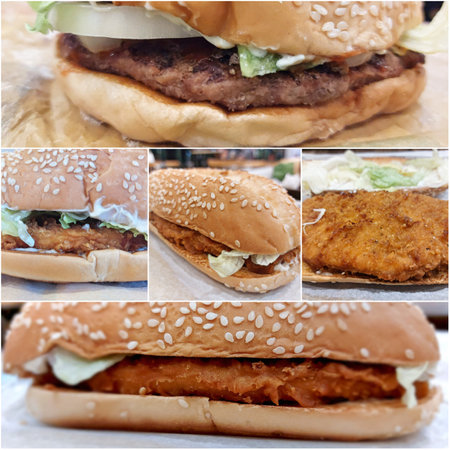 Collage Of Beef Hamburger Sandwiches And Bunsの写真素材