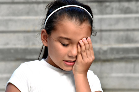 A Sad Lonely Asian Girl Childの写真素材