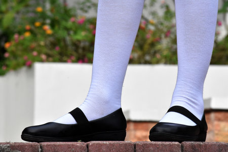 Teen Female Feet Wearing White Socksの写真素材
