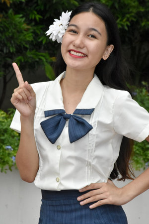 Youthful Female And Happiness With White Flowerの写真素材