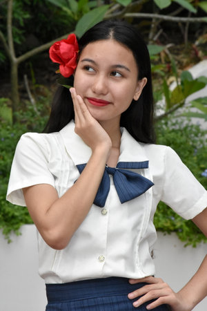 Adult Female Making A Decision Red Flowerの写真素材