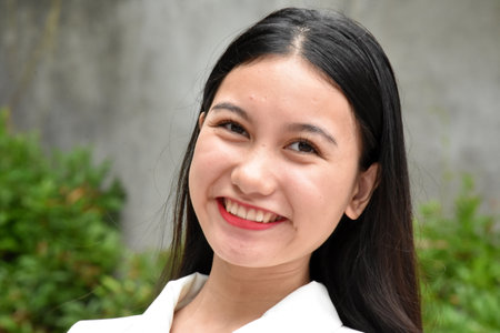 A Smiling Asian Woman Closeupの写真素材